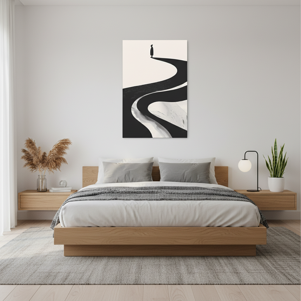 Minimalist Canvas Wall Art — Lone Figure on Winding Path Matte Stretched Canvas