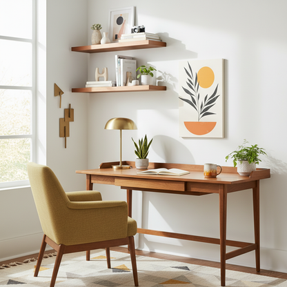 Minimalist Botanical Canvas Print — Midcentury Plant & Sun Wall Art