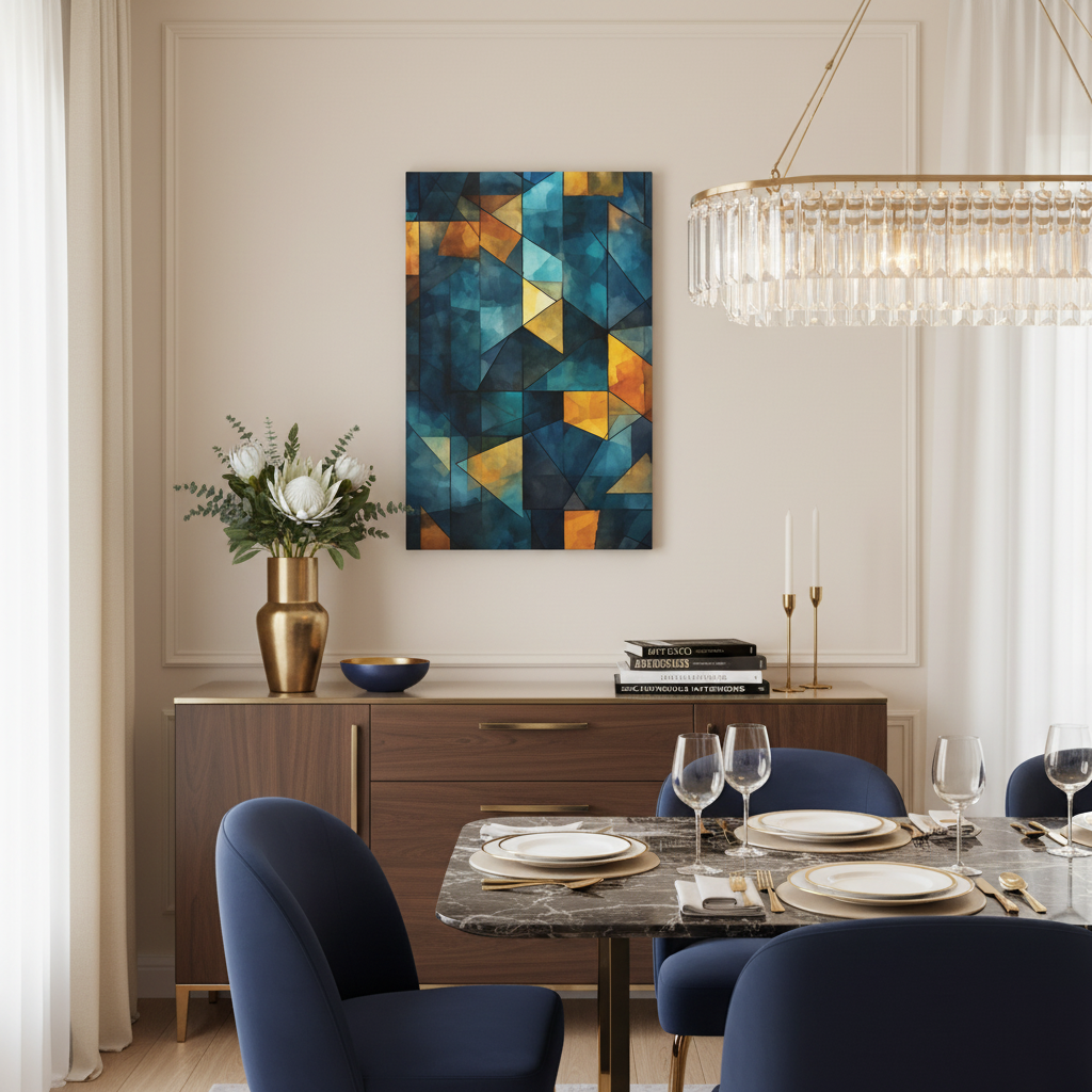 Midnight Mosaic” — Blue & Gold Abstract Print