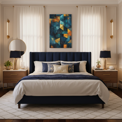 Midnight Mosaic” — Blue & Gold Abstract Print