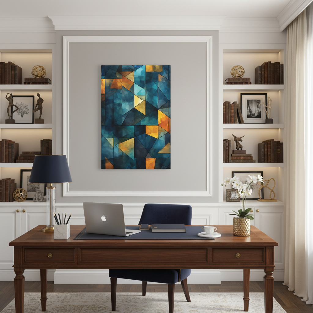 Midnight Mosaic” — Blue & Gold Abstract Print