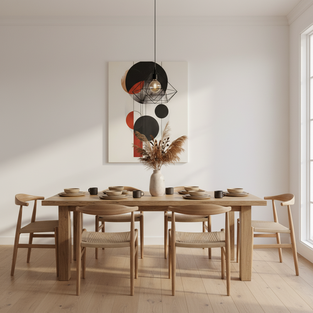 Modern Abstract Geometric Canvas Print: Black, Terracotta & Red Circles