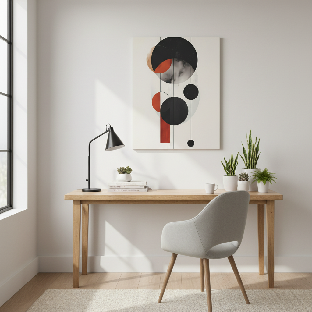Modern Abstract Geometric Canvas Print: Black, Terracotta & Red Circles