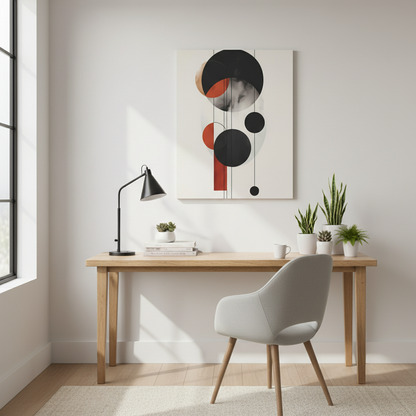 Modern Abstract Geometric Canvas Print: Black, Terracotta & Red Circles