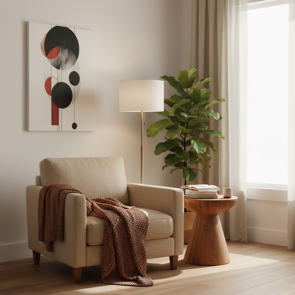Modern Abstract Geometric Canvas Print: Black, Terracotta & Red Circles