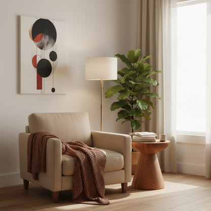 Modern Abstract Geometric Canvas Print: Black, Terracotta & Red Circles