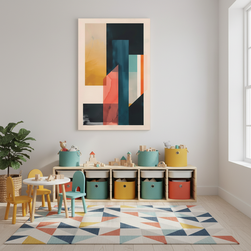 Abstract Geometric Canvas Art — Modern Colorblock Matte Stretched Print