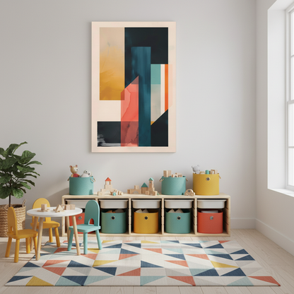Abstract Geometric Canvas Art — Modern Colorblock Matte Stretched Print
