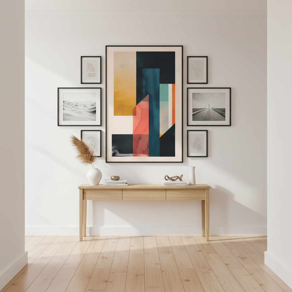 Abstract Geometric Canvas Art — Modern Colorblock Matte Stretched Print