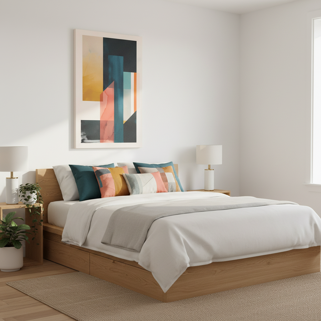 Abstract Geometric Canvas Art — Modern Colorblock Matte Stretched Print