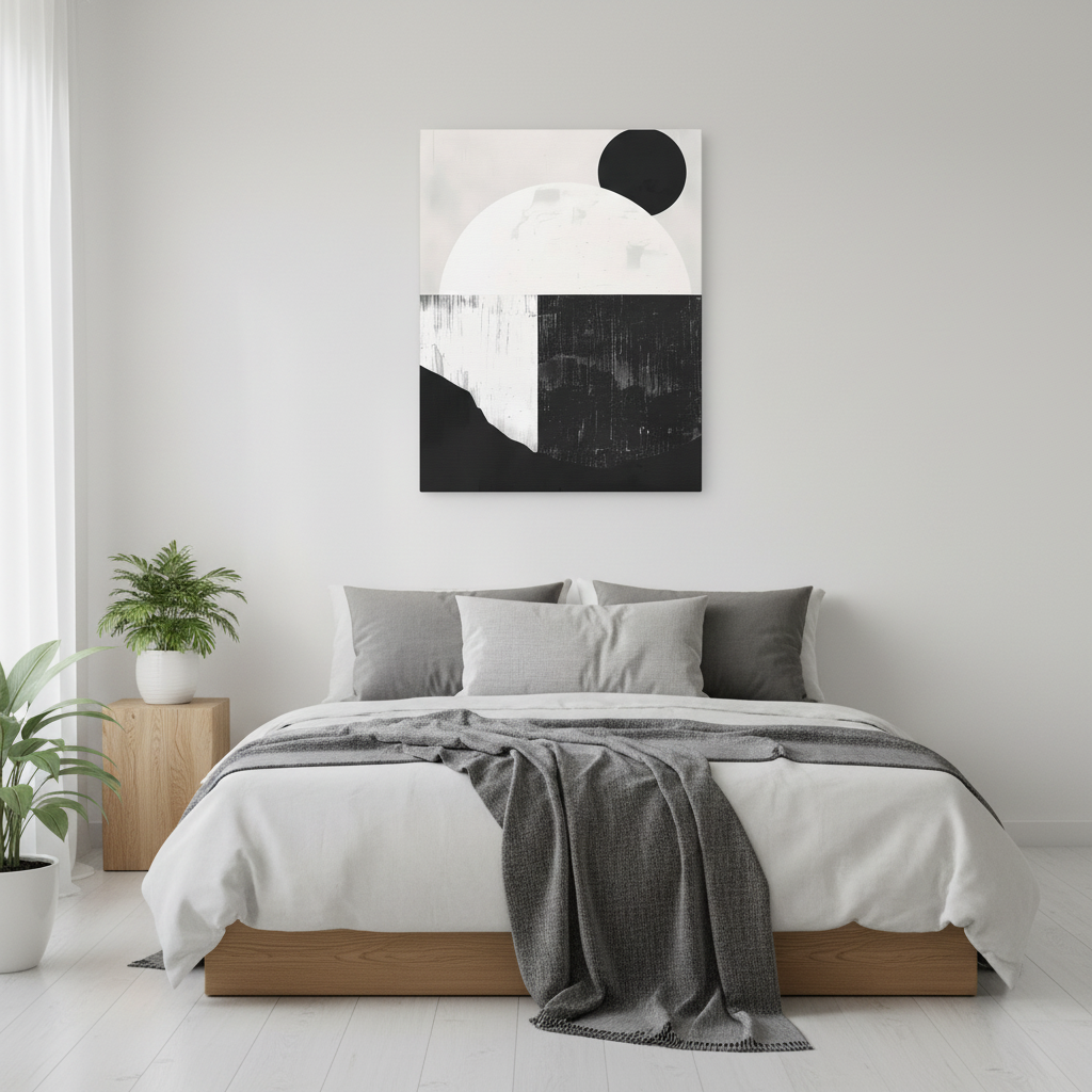 Monochrome Geometric Landscape Canvas