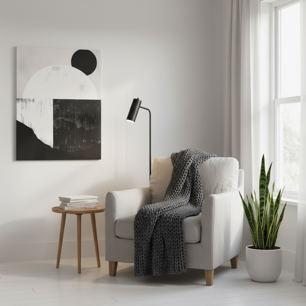 Monochrome Geometric Landscape Canvas
