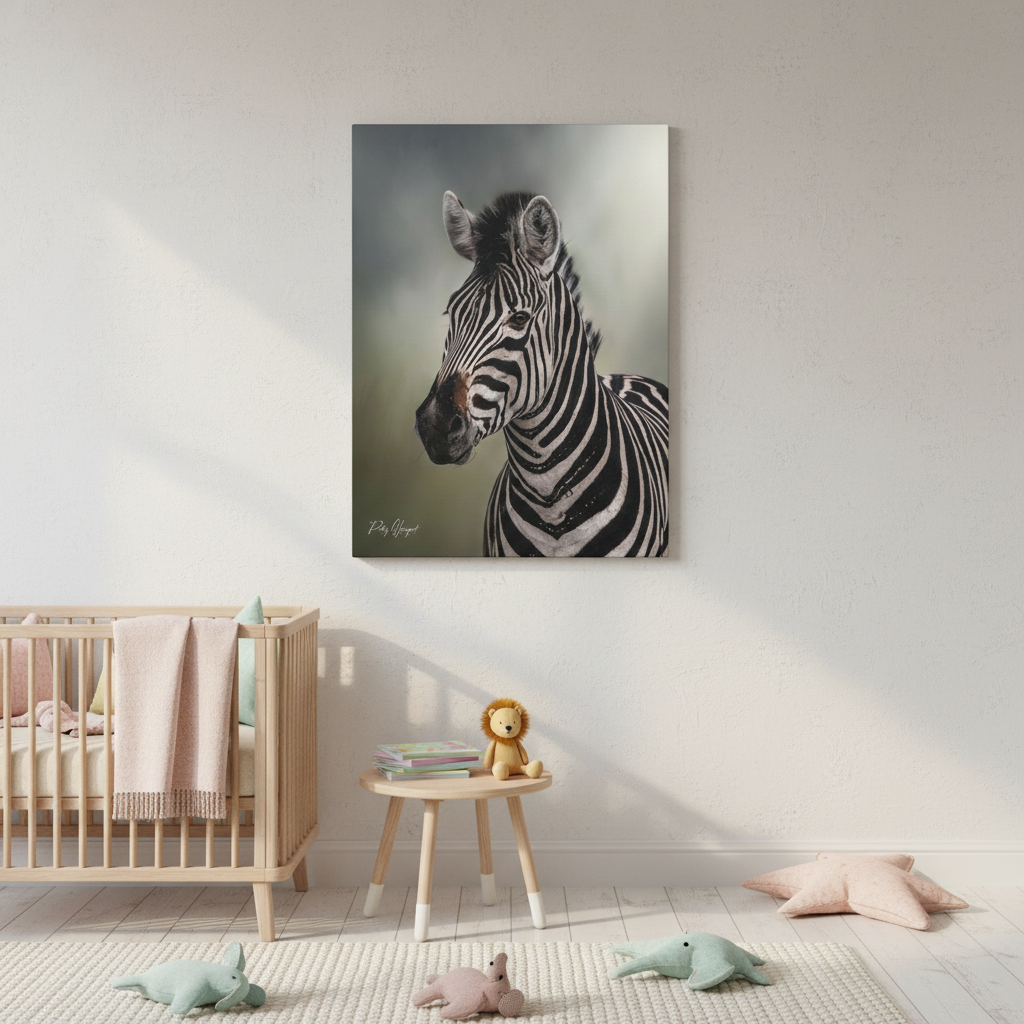 Zebra Portrait in Pastel Light – African Wildlife Canvas Print by Photographer Patsy Weingart