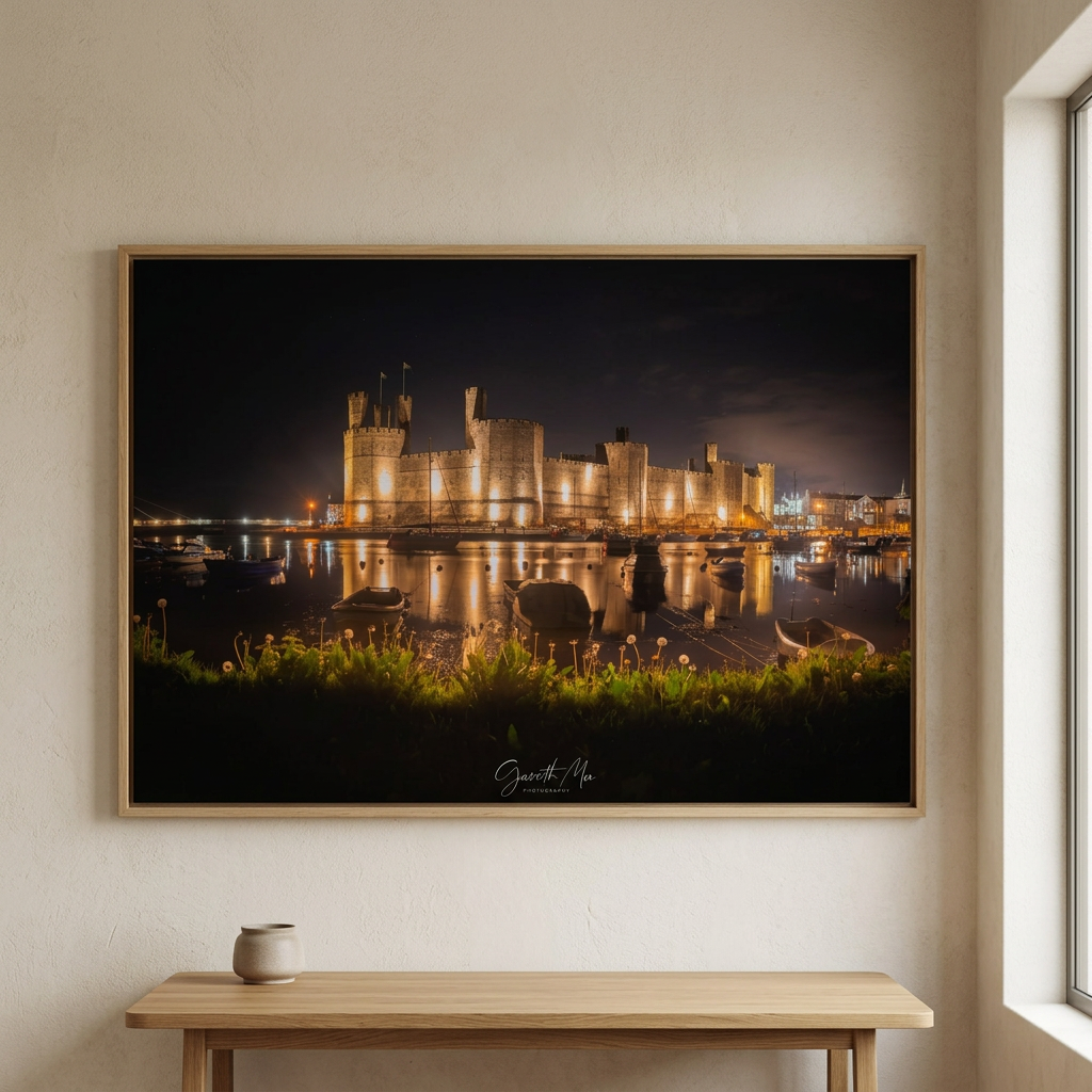 Caernarfon Castle at Night By Photographer Gareth Mon Jones | Illuminated Castle Reflections on the Menai Strait