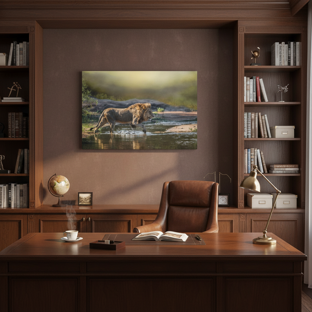 Stalking Lion at the Water’s Edge – By Photographer Patsy Weingart