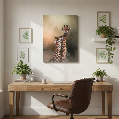 Grace at the Water’s Edge – African Giraffe Pair Canvas Print by Photographer Patsy Weingart