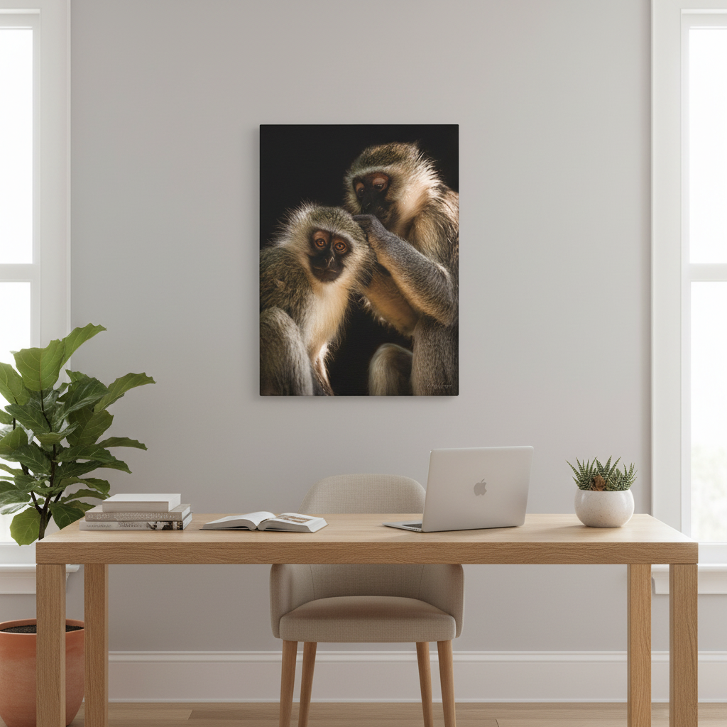 Monkey Companions – Intimate Wildlife Portrait Canvas by Photographer Patsy Weingart