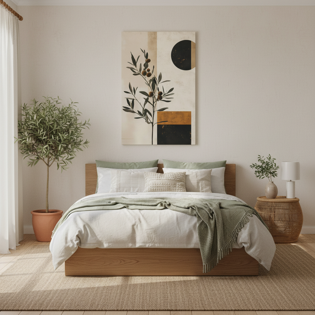 Modern Olive Branch Canvas Art — Minimalist Botanical Wall Decor