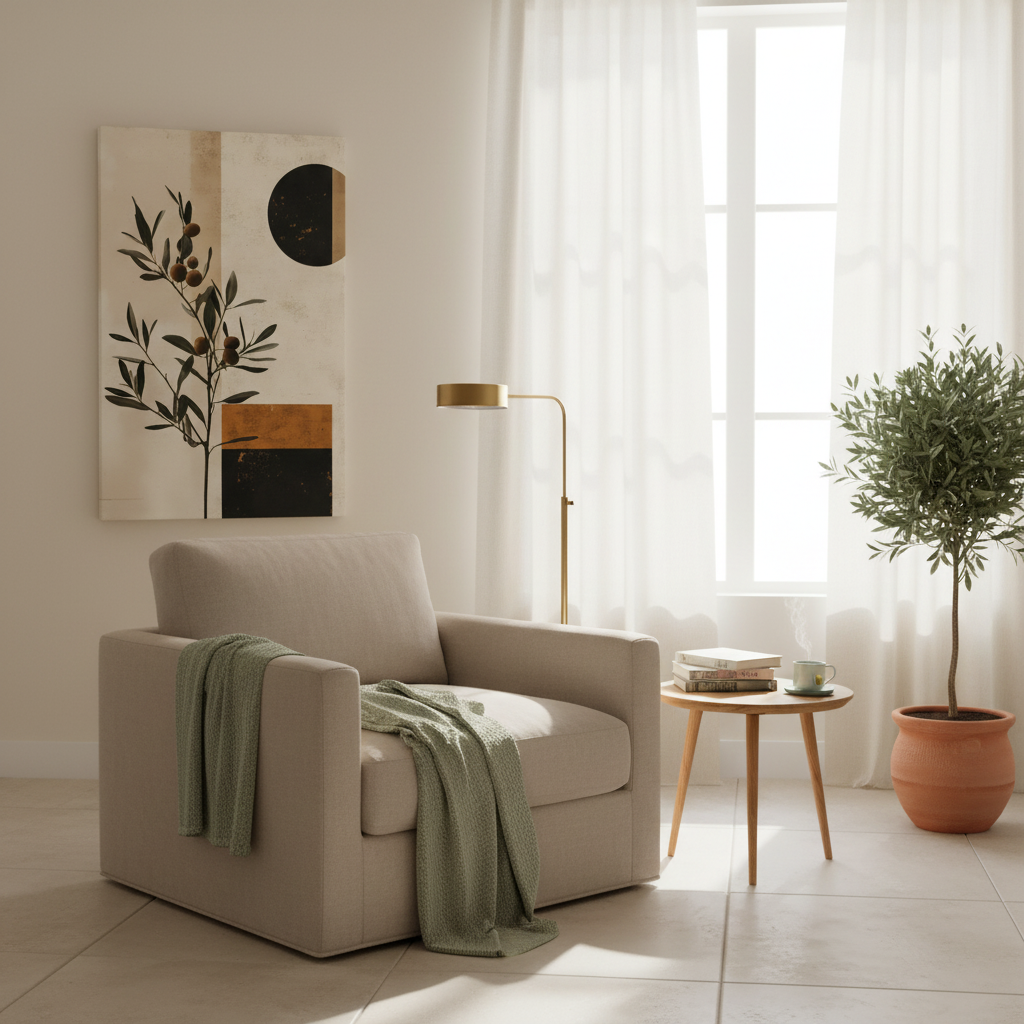 Modern Olive Branch Canvas Art — Minimalist Botanical Wall Decor