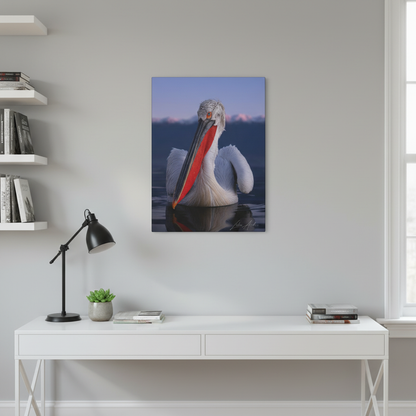 Pelican on Calm Water with Mountain Backdrop — By Photographer Lukas Andersen