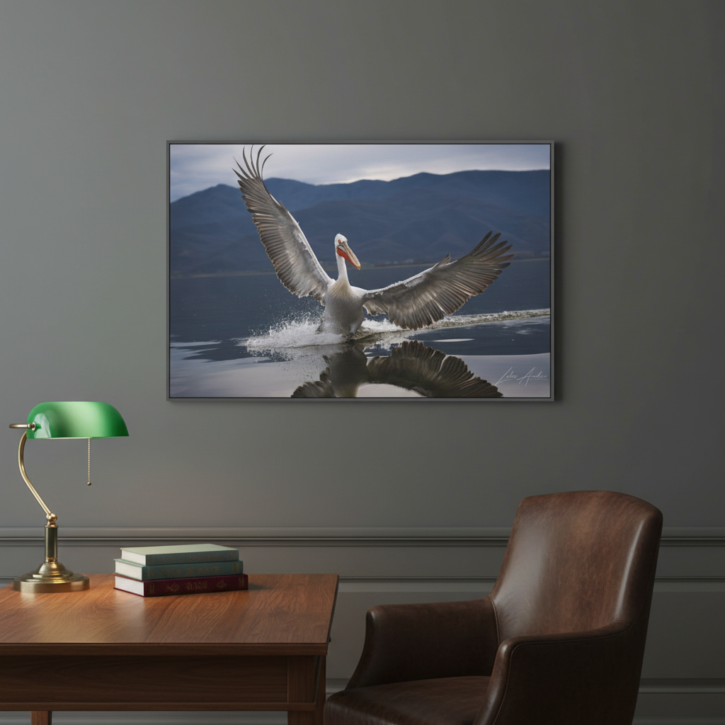 Pelican Gliding Over Still Water — By Photographer Lukas Andersen