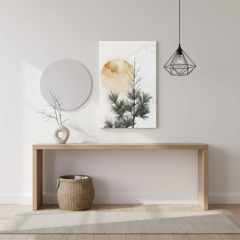 Pine Silhouette Canvas Print – Minimal Moon Wall Art (Matte Stretched)