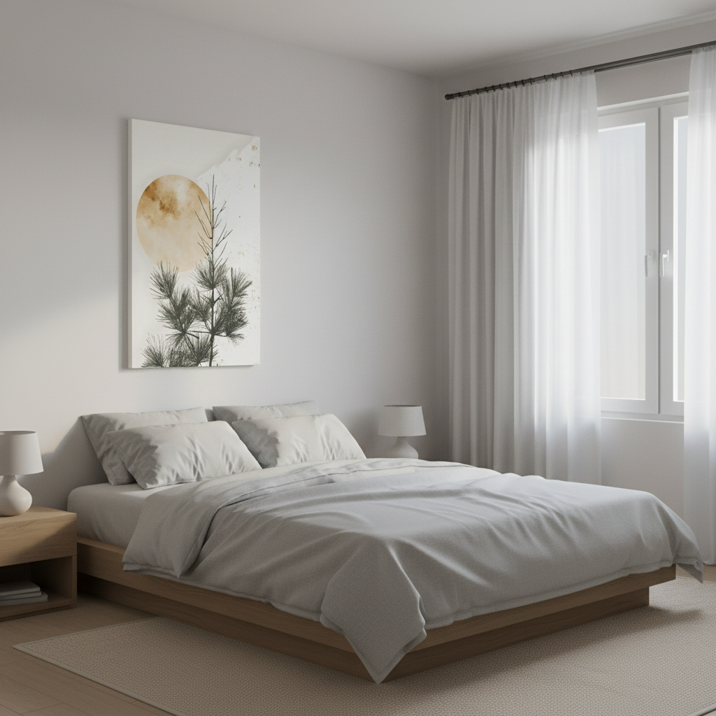 Pine Silhouette Canvas Print – Minimal Moon Wall Art (Matte Stretched)