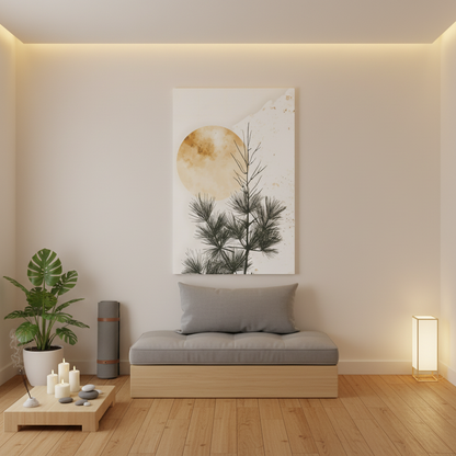 Pine Silhouette Canvas Print – Minimal Moon Wall Art (Matte Stretched)