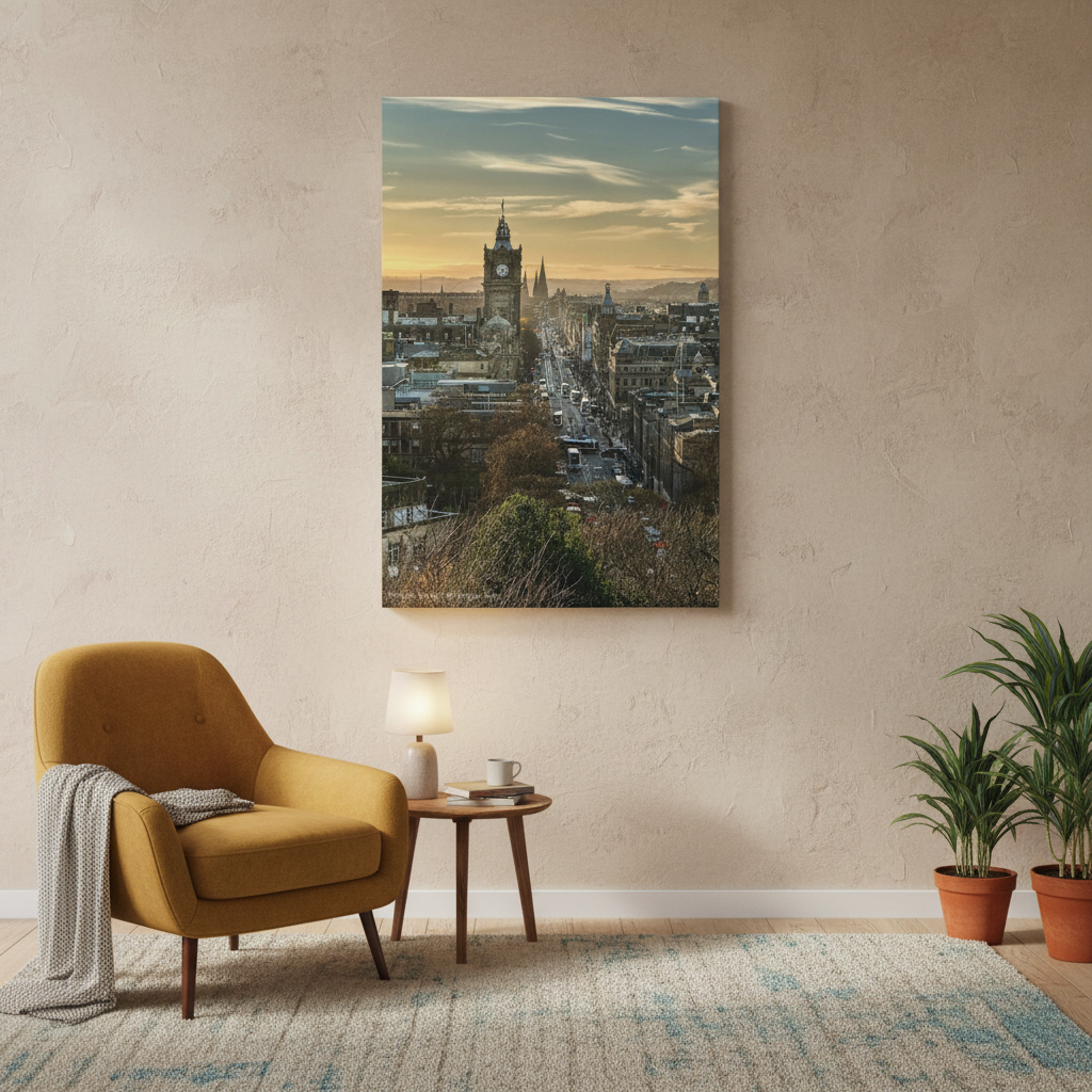 Princes Street Canvas Print – Edinburgh Cityscape Wall Art by Photographer Fergus King