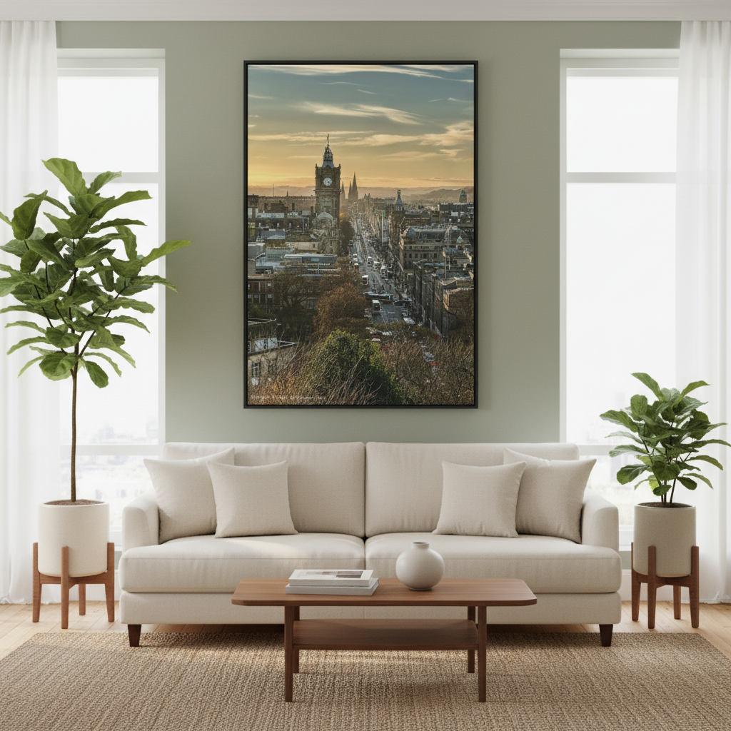 Princes Street Canvas Print – Edinburgh Cityscape Wall Art by Photographer Fergus King