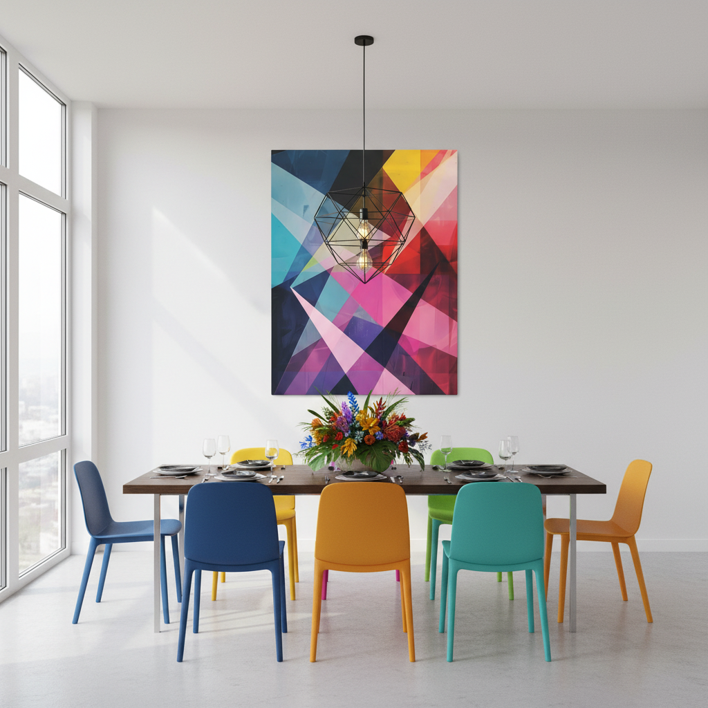 Prismatic Fusion Abstract Canvas Art: Geometric Color Burst
