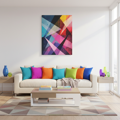 Prismatic Fusion Abstract Canvas Art: Geometric Color Burst
