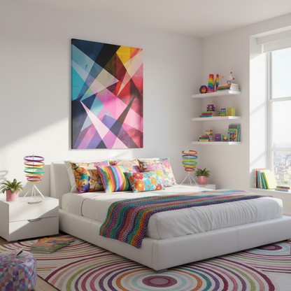 Prismatic Fusion Abstract Canvas Art: Geometric Color Burst