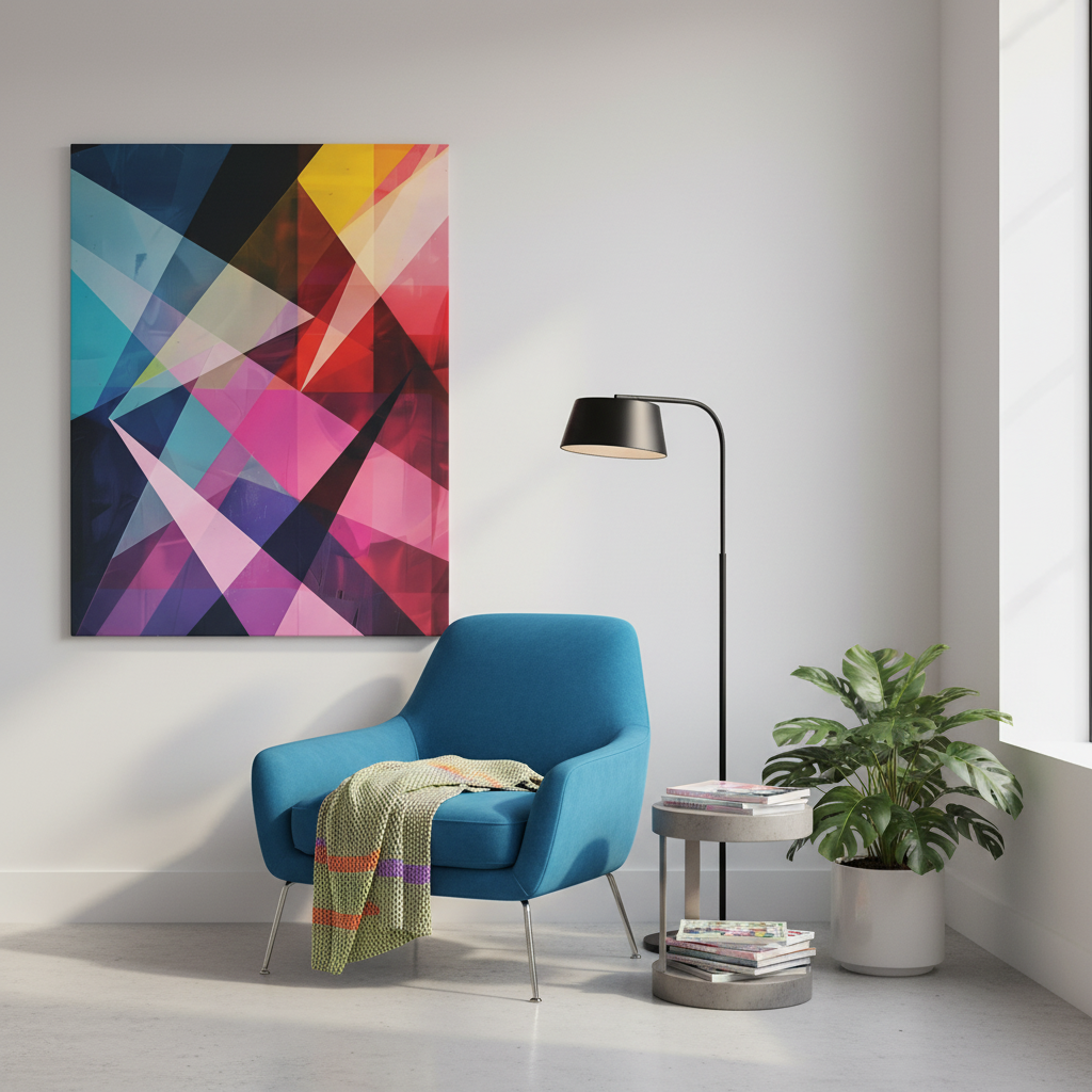 Prismatic Fusion Abstract Canvas Art: Geometric Color Burst