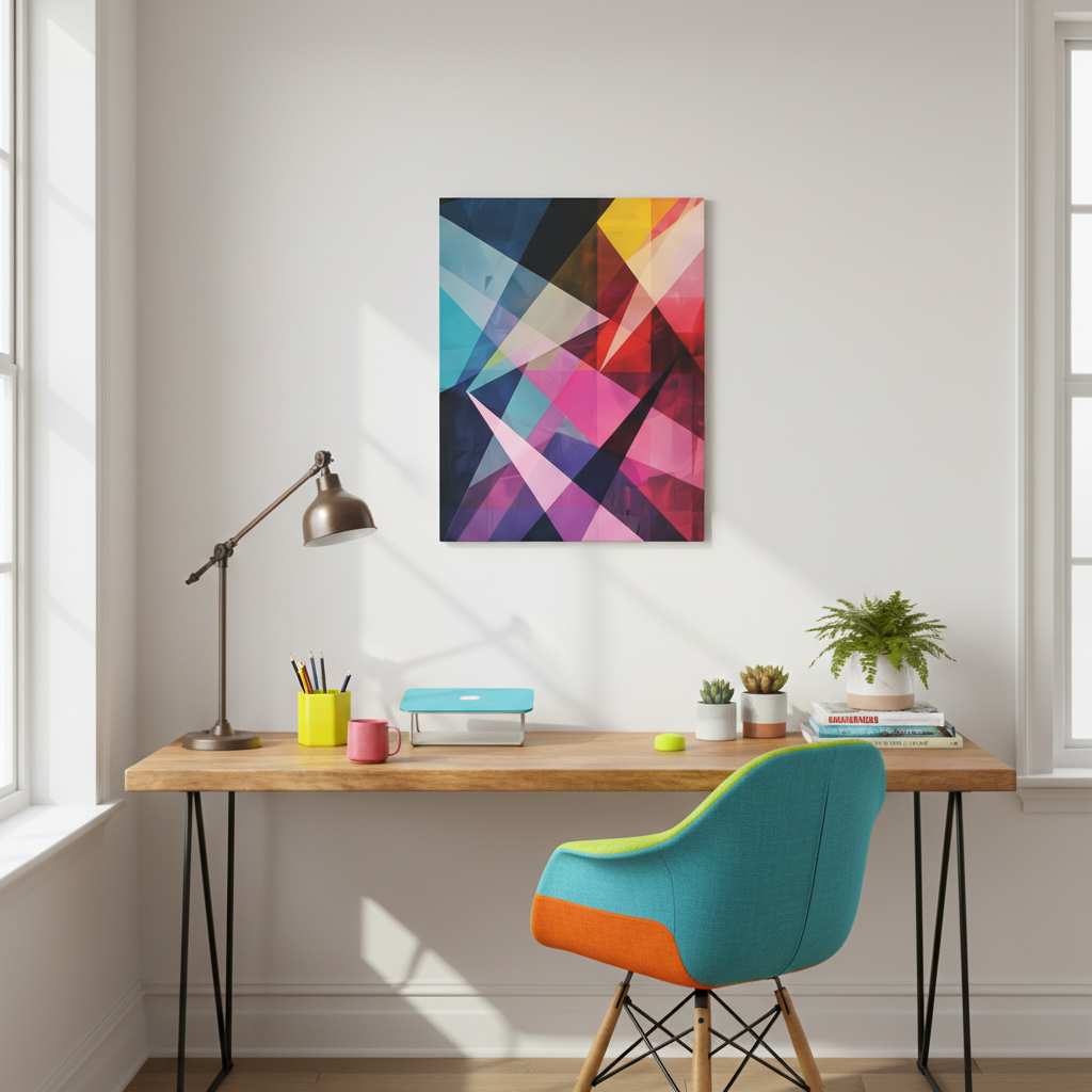 Prismatic Fusion Abstract Canvas Art: Geometric Color Burst