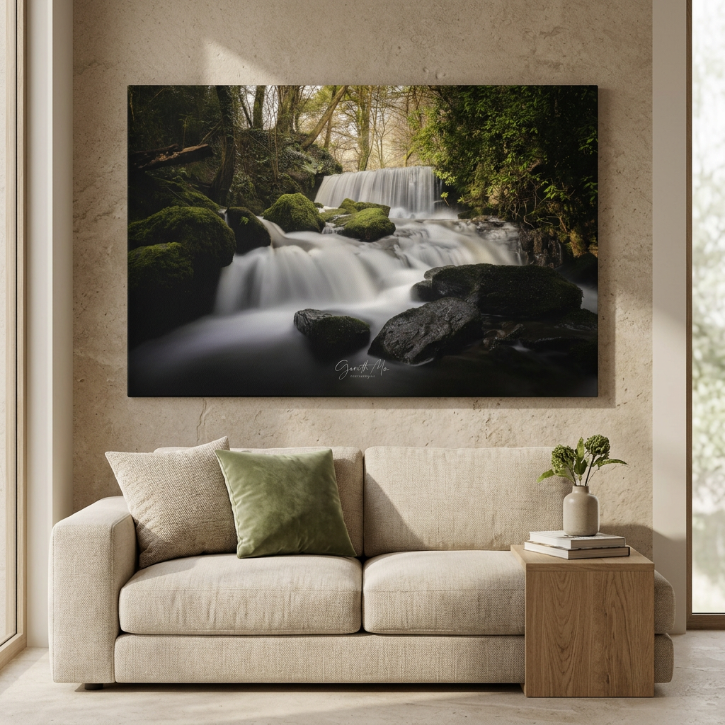 Pwllfanogl Waterfall, Ynys Môn – Sunlight Through the Forest Canopy | By Photographer Gareth Mon Jones