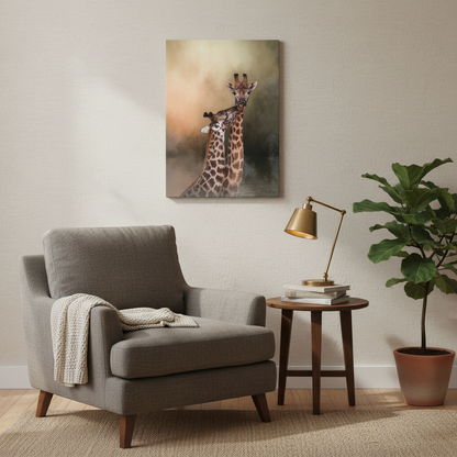 Grace at the Water’s Edge – African Giraffe Pair Canvas Print by Photographer Patsy Weingart