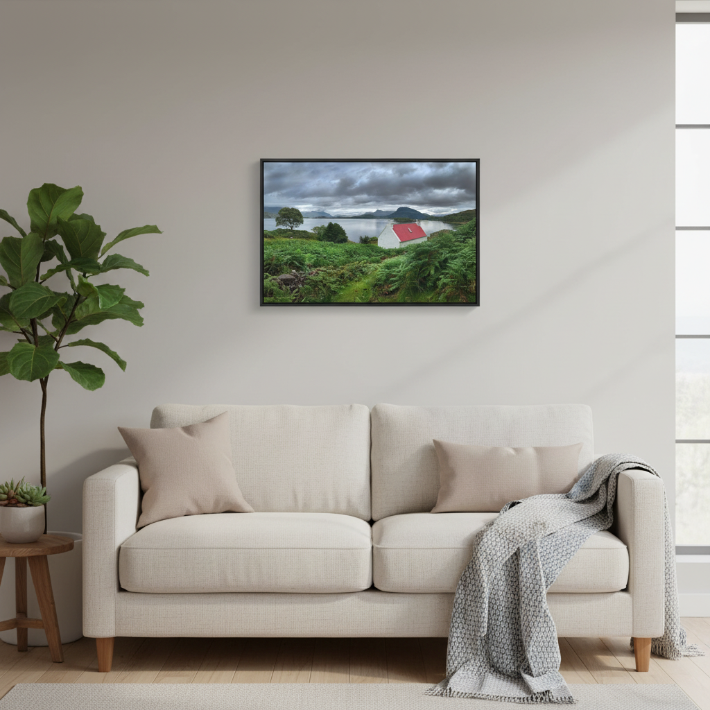 Red Roof Cottage at Loch Torridon – Canvas Print by Photographer Fergus King