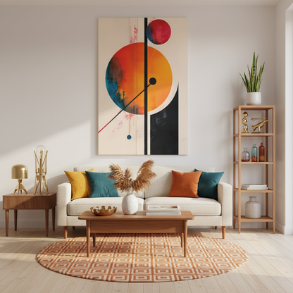 Abstract Geometric Canvas Art — Colorful Retro Sun & Planets Matte Stretched Canvas