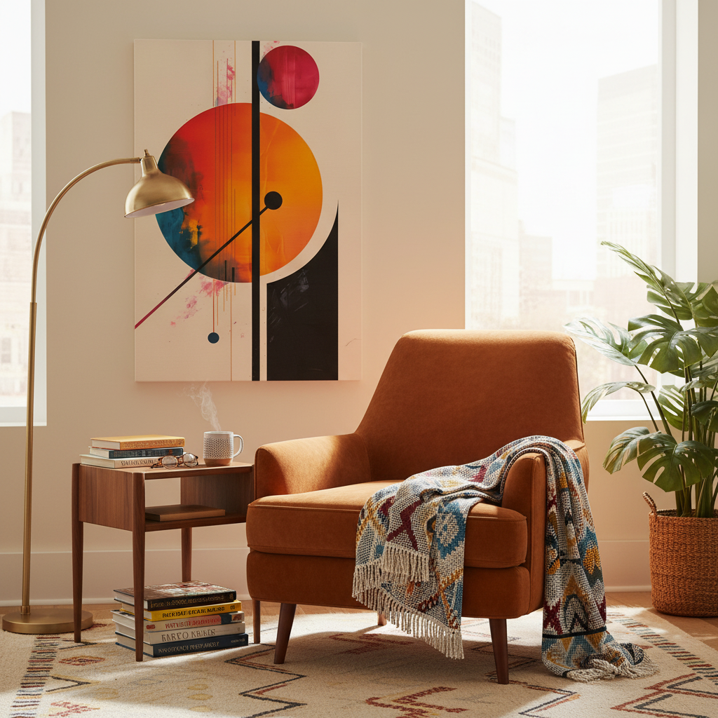 Abstract Geometric Canvas Art — Colorful Retro Sun & Planets Matte Stretched Canvas