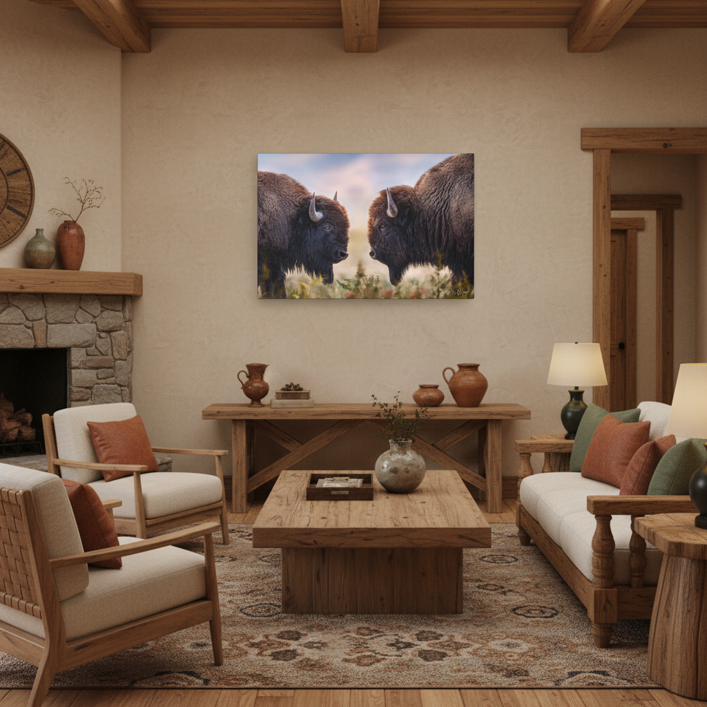 Bison Showdown at Sunrise – Wildlife Canvas Print (Matte 1.25") by Patsy Weingart