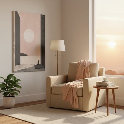 Serene Sunset Minimalist Canvas Art — Meditation Seascape Matte Stretched Print