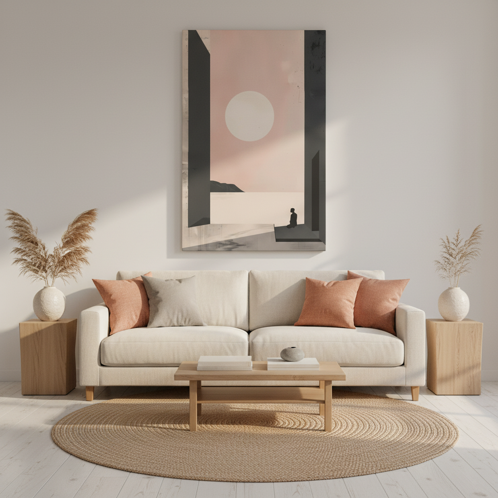 Serene Sunset Minimalist Canvas Art — Meditation Seascape Matte Stretched Print