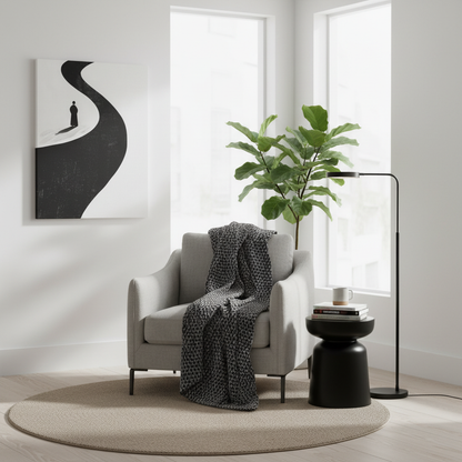 Minimalist Black & White Canvas Art — Solitary Figure on Winding Path