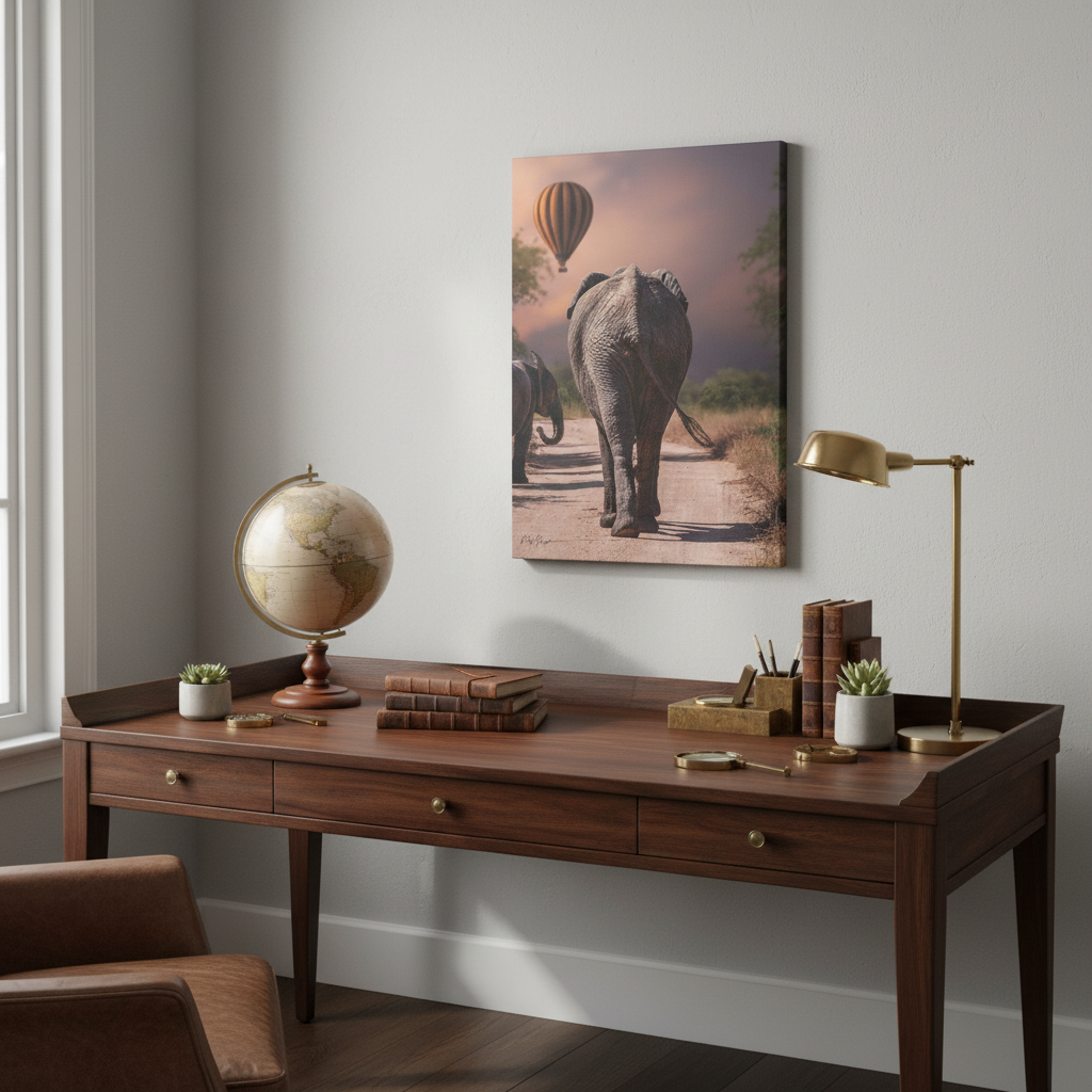 Elephants and Balloon at Dawn – By Photographer Patsy Weingart