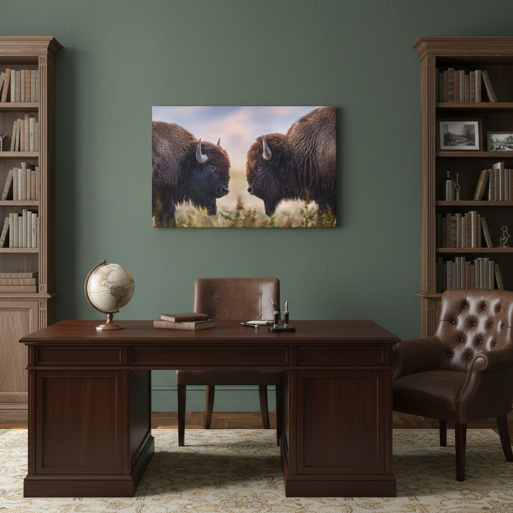 Bison Showdown at Sunrise – Wildlife Canvas Print (Matte 1.25") by Patsy Weingart