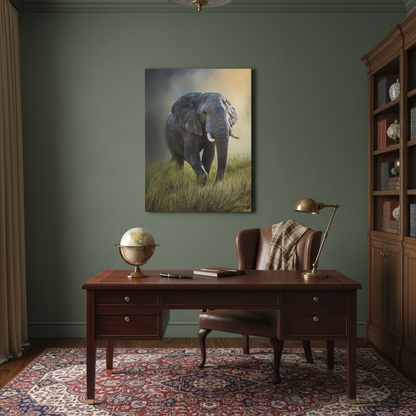 Majestic Presence – Male Elephant in Long Grass by Photographer Patsy Weingart