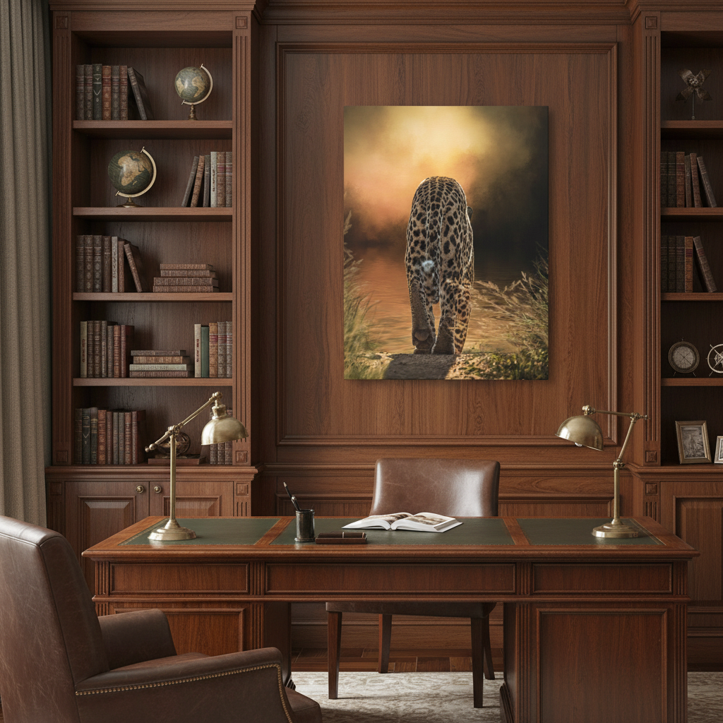 Twilight Approach – Leopard by the Water by Photographer Patsy Weingart