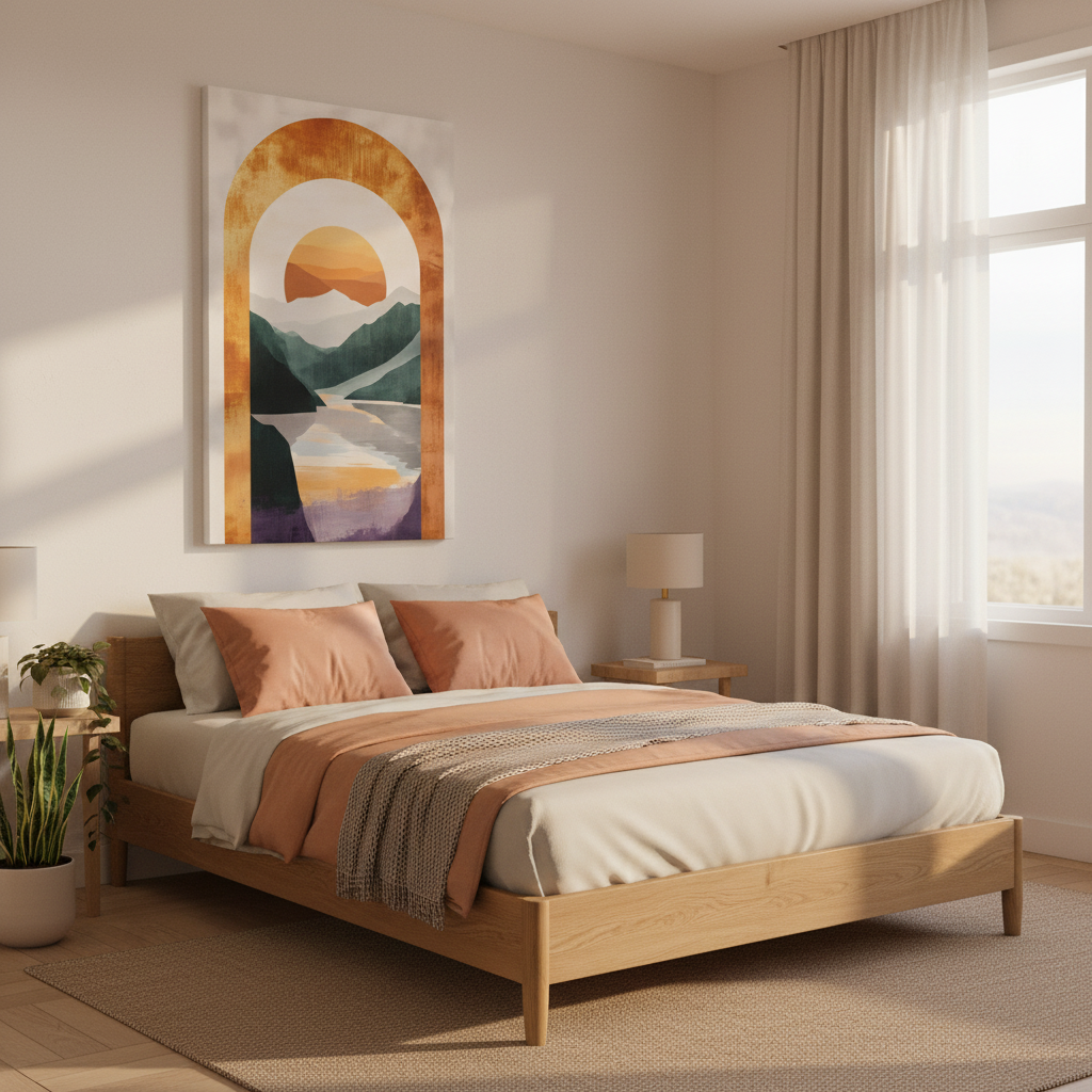 Sunset Arch Landscape Canvas Print — Abstract Mountain Lake Wall Art