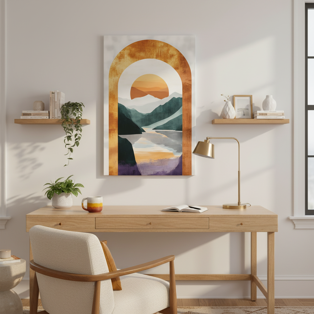 Sunset Arch Landscape Canvas Print — Abstract Mountain Lake Wall Art